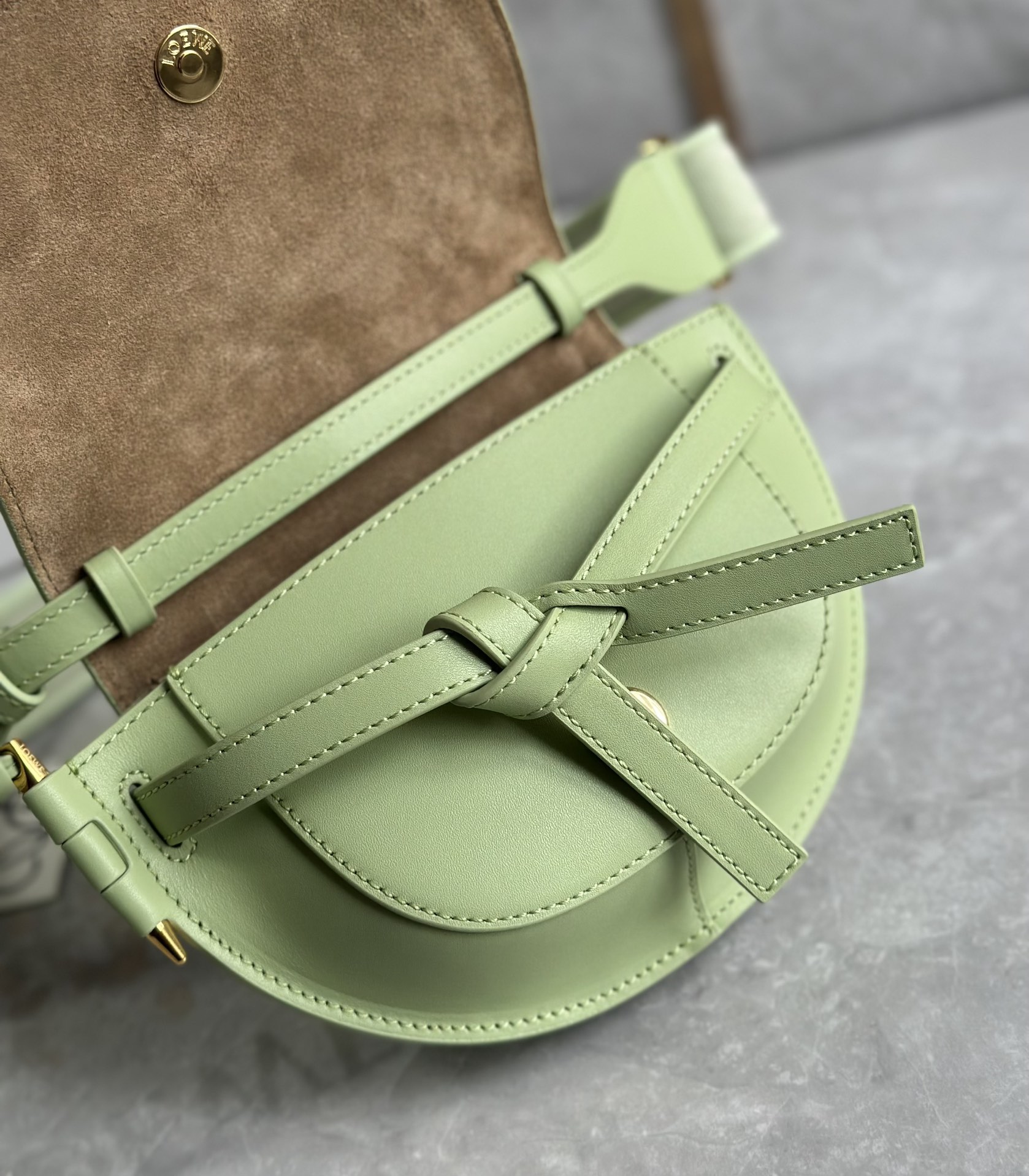 Loewe Mini Gate Dual Bag in Soft Calfskin and Jacquard Green